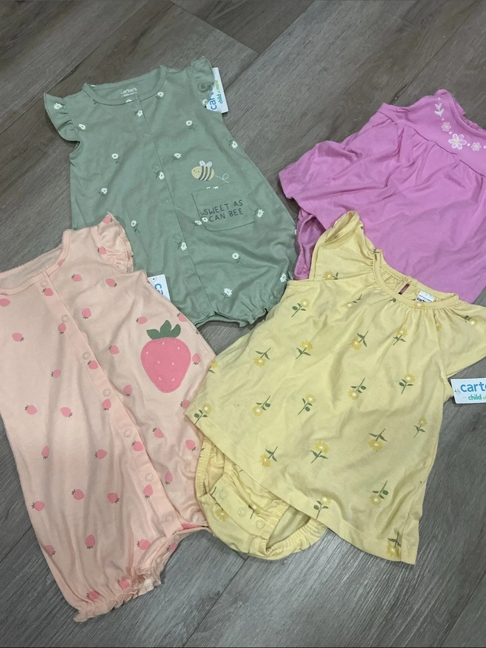 Carter's Girls' Yellow Floral Cotton Short-Sleeve Pajama Romper